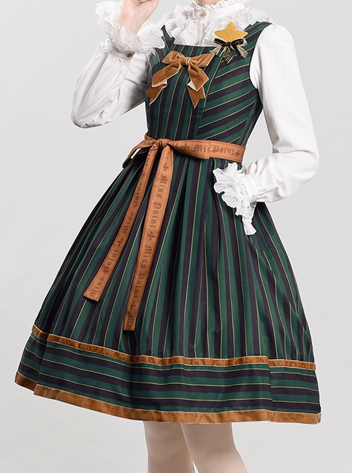 School Style Retro Stripe Contrast Color Simple Daily Commuting School Lolita Sleeveless Dress