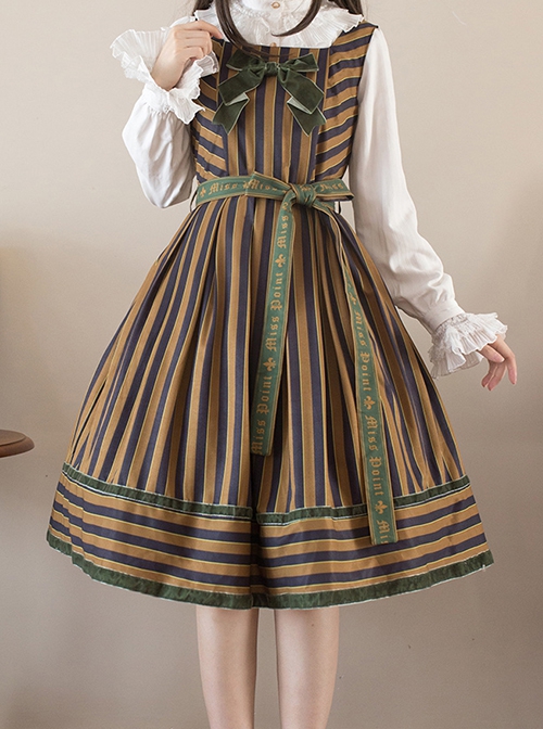 School Style Retro Stripe Contrast Color Simple Daily Commuting School Lolita Sleeveless Dress