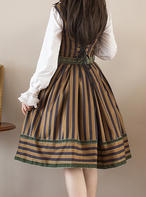 School Style Retro Stripe Contrast Color Simple Daily Commuting School Lolita Sleeveless Dress