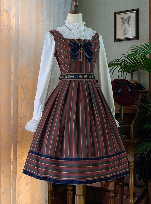 School Style Retro Stripe Contrast Color Simple Daily Commuting School Lolita Sleeveless Dress