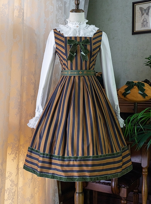 School Style Retro Stripe Contrast Color Simple Daily Commuting School Lolita Sleeveless Dress