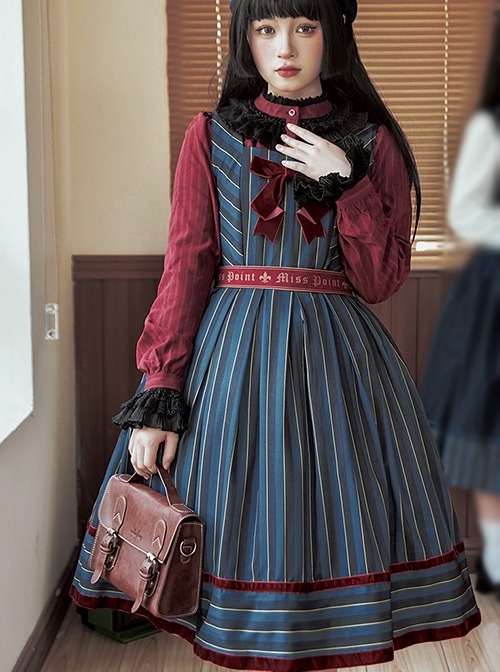 School Style Retro Stripe Contrast Color Simple Daily Commuting School Lolita Sleeveless Dress