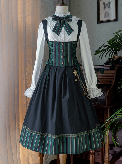 British School Style Autumn Winter Retro Color Contrast Stripes Daily All-Match School Lolita Vest Skirt Suit