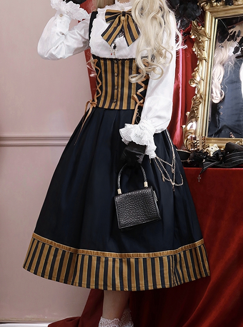 British School Style Autumn Winter Retro Color Contrast Stripes Daily All-Match School Lolita Vest Skirt Suit