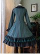 Gothic Style Elegant Retro Stand Collar Stripe Contrasting Color Slim Fit Gothic Lolita Long Sleeve Dress