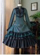 Gothic Style Elegant Retro Stand Collar Stripe Contrasting Color Slim Fit Gothic Lolita Long Sleeve Dress