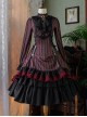 Gothic Style Elegant Retro Stand Collar Stripe Contrasting Color Slim Fit Gothic Lolita Long Sleeve Dress