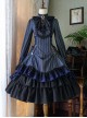 Gothic Style Elegant Retro Stand Collar Stripe Contrasting Color Slim Fit Gothic Lolita Long Sleeve Dress