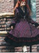 Gothic Style Elegant Retro Stand Collar Stripe Contrasting Color Slim Fit Gothic Lolita Long Sleeve Dress