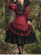 Gothic Style Pure Color Retro Elegant Stand Collar Striped Gothic Lolita Slim Fit Long Sleeve Dress