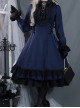 Gothic Style Pure Color Retro Elegant Stand Collar Striped Gothic Lolita Slim Fit Long Sleeve Dress