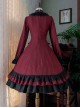 Gothic Style Pure Color Retro Elegant Stand Collar Striped Gothic Lolita Slim Fit Long Sleeve Dress