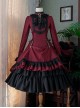 Gothic Style Pure Color Retro Elegant Stand Collar Striped Gothic Lolita Slim Fit Long Sleeve Dress