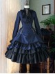 Gothic Style Pure Color Retro Elegant Stand Collar Striped Gothic Lolita Slim Fit Long Sleeve Dress