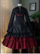 Gothic Style Pure Color Retro Elegant Stand Collar Striped Gothic Lolita Slim Fit Long Sleeve Dress