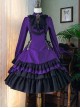 Gothic Style Pure Color Retro Elegant Stand Collar Striped Gothic Lolita Slim Fit Long Sleeve Dress