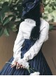 Pure Color Striped Retro Elegant Lace Stand Collar Gothic Lolita Long Sleeve Shirt