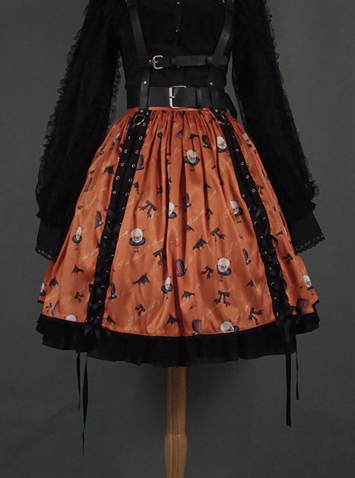 Clown Print Lace-Up Halloween Sweet Cool Girl Gothic Lolita Skirt