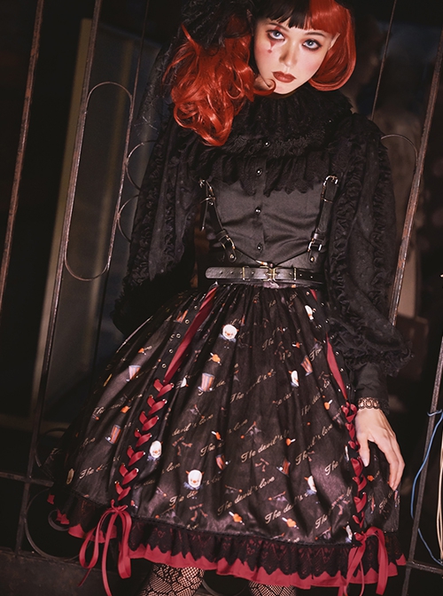 Clown Print Lace-Up Halloween Sweet Cool Girl Gothic Lolita Skirt