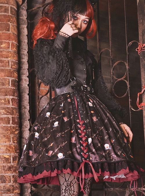 Clown Print Lace-Up Halloween Sweet Cool Girl Gothic Lolita Skirt