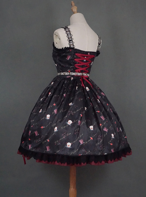 Sweet Cool Girly Halloween Clown Print Spider Web Decoration Lace Gothic Lolita Sleeveless Dress