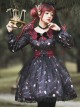 Pure Color Sweet Cool Bat Neck Spider Web Decoration Clown Print Halloween Gothic Lolita Long Sleeve Dress