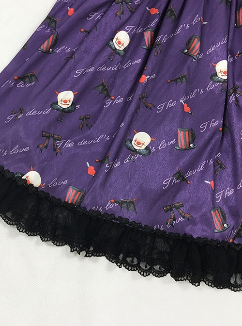 Pure Color Sweet Cool Bat Neck Spider Web Decoration Clown Print Halloween Gothic Lolita Long Sleeve Dress