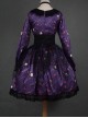 Pure Color Sweet Cool Bat Neck Spider Web Decoration Clown Print Halloween Gothic Lolita Long Sleeve Dress