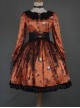 Pure Color Sweet Cool Bat Neck Spider Web Decoration Clown Print Halloween Gothic Lolita Long Sleeve Dress