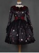 Pure Color Sweet Cool Bat Neck Spider Web Decoration Clown Print Halloween Gothic Lolita Long Sleeve Dress