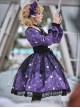 Pure Color Sweet Cool Bat Neck Spider Web Decoration Clown Print Halloween Gothic Lolita Long Sleeve Dress