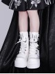 Pure Color Round Toe Lace-Up Metal Chain Decoration Martin Boots Punk Lolita Short Boots