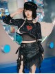 Rebel Sweetheart Series Punk Retro Fashion Zipper Hollow Sleeve Design Irregular Hem Skirt Punk Lolita Black Skirt Set