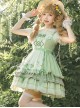 Lucky Day Series Green Plaid Stitching Small Fresh Rabbit Print Cute Girly Sweet Lolita Sleeveless Dress Set