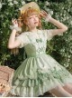 Lucky Day Series Green Plaid Stitching Small Fresh Rabbit Print Cute Girly Sweet Lolita Sleeveless Dress Set