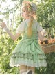 Lucky Day Series Green Plaid Stitching Small Fresh Rabbit Print Cute Girly Sweet Lolita Sleeveless Dress Set