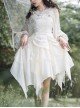 White Elegant Irregular Long Sleeve Top Bamboo Printed Jacquard Fabric Irregular Hem Classic Lolita Sleeveless Dress Set