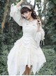 White Elegant Irregular Long Sleeve Top Bamboo Printed Jacquard Fabric Irregular Hem Classic Lolita Sleeveless Dress Set