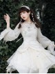 White Elegant Irregular Long Sleeve Top Bamboo Printed Jacquard Fabric Irregular Hem Classic Lolita Sleeveless Dress Set