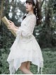 White Elegant Irregular Long Sleeve Top Bamboo Printed Jacquard Fabric Irregular Hem Classic Lolita Sleeveless Dress Set