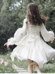 White Elegant Irregular Long Sleeve Top Bamboo Printed Jacquard Fabric Irregular Hem Classic Lolita Sleeveless Dress Set