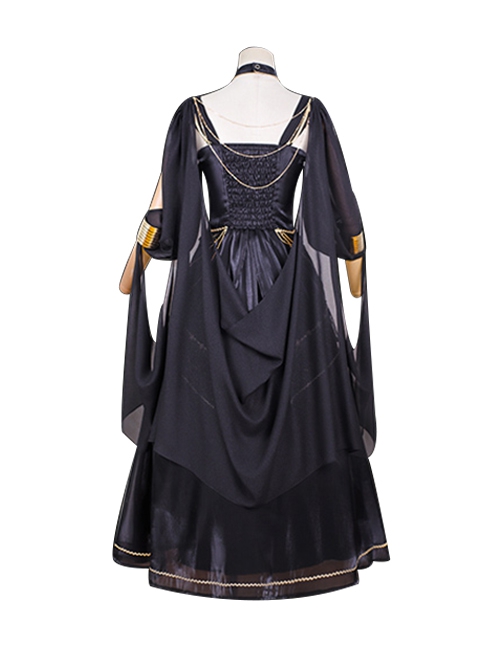 Horus' Nightmare Series Ancient Egypt Exotic Gorgeous Golden Print Black Classic Lolita Sleeveless Dress Set