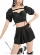 Pure Color Sexy Cool Girl Slim Fit Lace-Up Design Short Sleeve Split Type Swimsuit