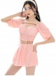 Pure Color Sexy Cool Girl Slim Fit Lace-Up Design Short Sleeve Split Type Swimsuit