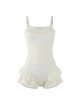 White Sweet Bowknot Decorated Ruffles Simple Slim Fit Sleeveless One-Piece Swimsuit