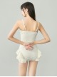 White Sweet Bowknot Decorated Ruffles Simple Slim Fit Sleeveless One-Piece Swimsuit