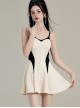 Summer Simple Stitching Conservative All-Match Slim Fit Sleeveless Split Type Swimsuit