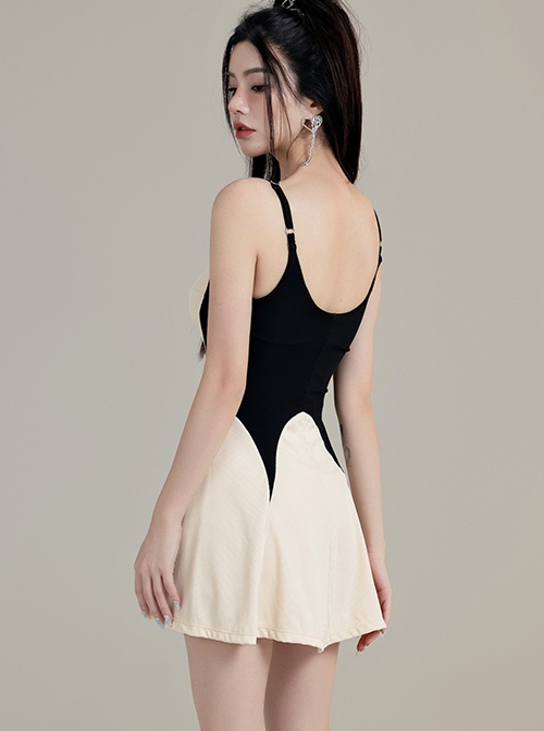 Summer Simple Stitching Conservative All-Match Slim Fit Sleeveless Split Type Swimsuit