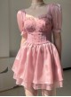 Pink Jacquard Stitching Sweet Slim Fit Lantern Sleeve Short Sleeve One-Piece Swimsuit
