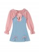 Pink Sweet Bowknot Decoration Long-Sleeved Sunscreen Short Coat Blue Simple Design Sleeveless One-Piece Swimsuit Set